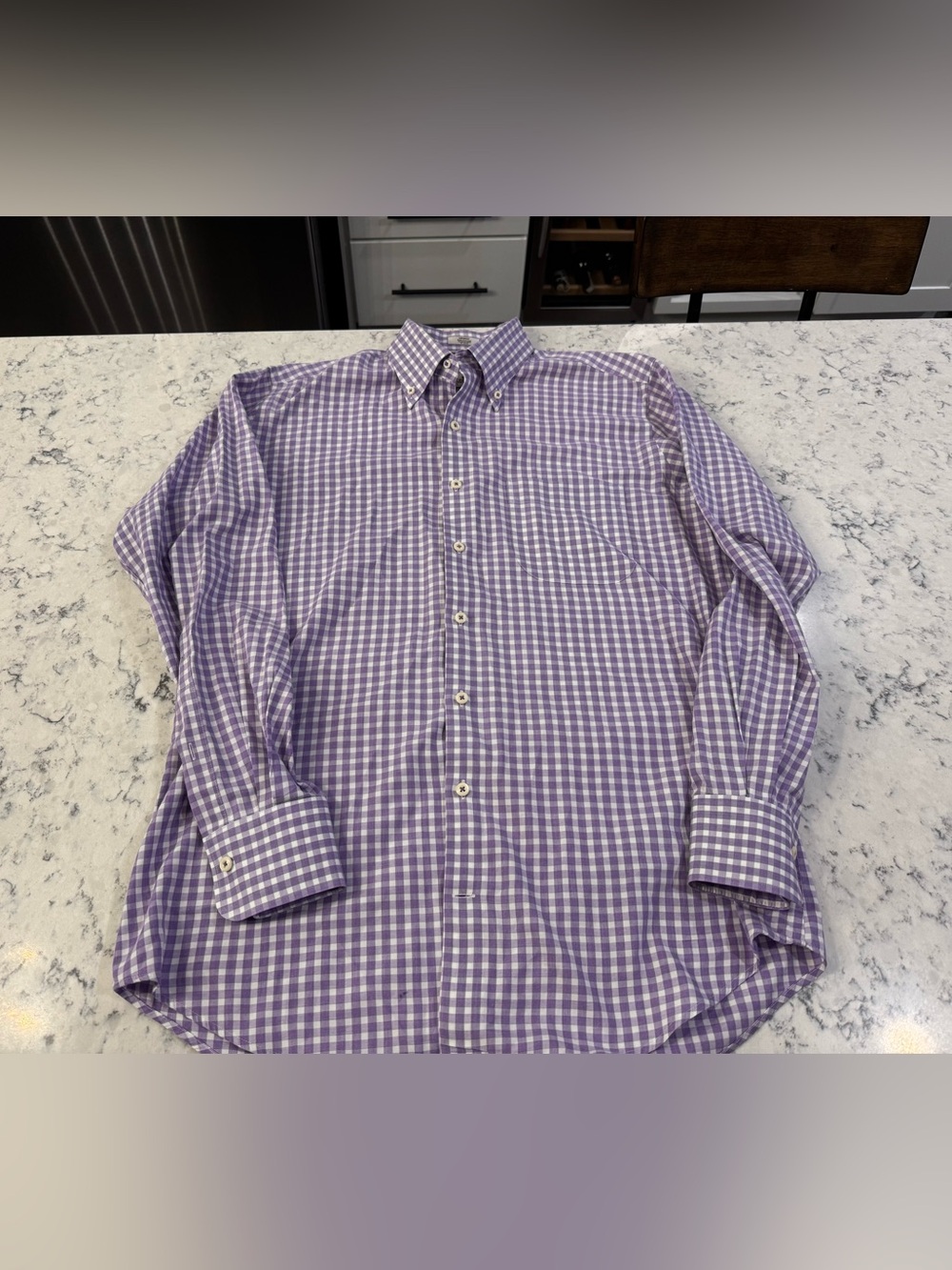 Peter Millar Men's Medium Lavendar and White Gingham Button-Down Shirt